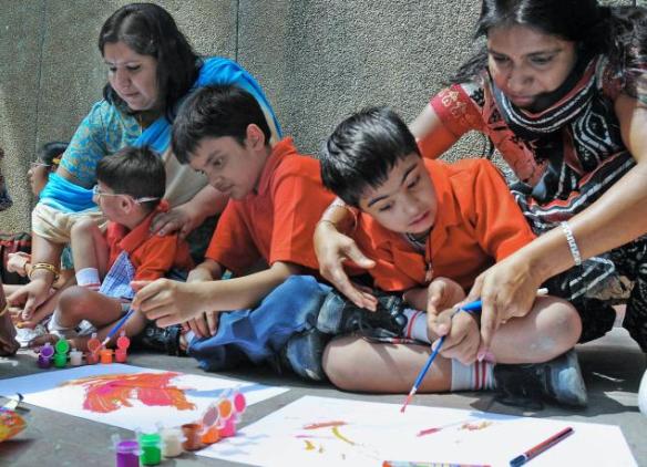 Daily achievements bring the greatest pleasure: Children participating in an art competition to mark World Autism Awareness Day in 2009 Photo: S. Subramanium 